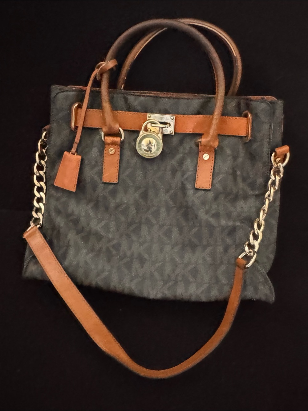 Michael Kors Lg Hamilton Signature Monogram NS Tote Bag Brown/Tan Gold Hardware